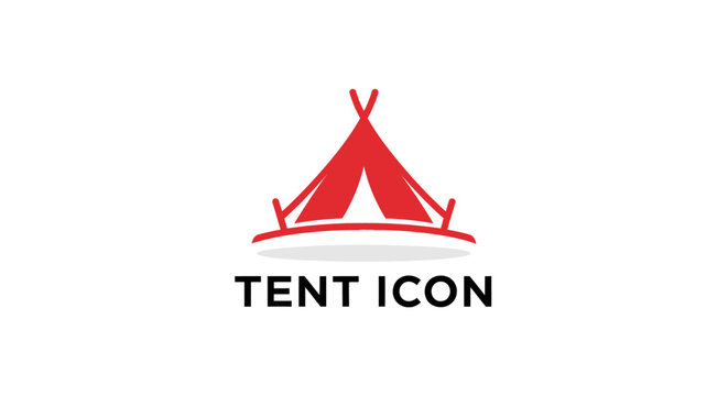 Red Tent Icon on White Background for Camping and Outdoors.
