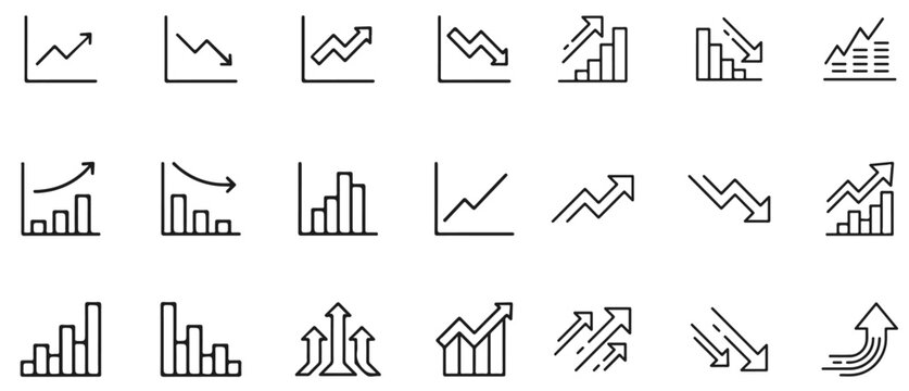 Increase and Decrease icon set. Business growth and fall graph symbol. Vector illustration.