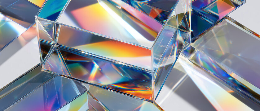 Chromatic Geometry: An eye-catching abstract composition of multifaceted crystal prisms, each reflecting a kaleidoscope of vibrant colors, creating a dazzling display of light and form.