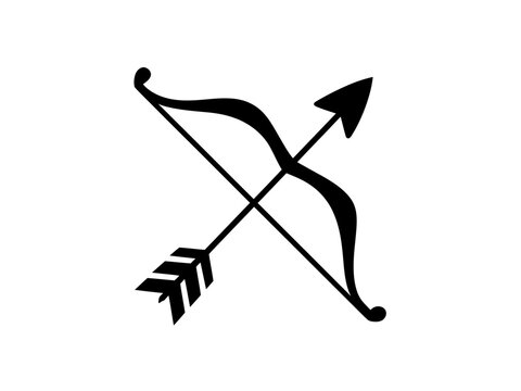 Black bow and arrow symbol for hunting or medieval times  iconic weapon
