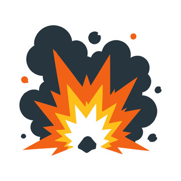 Ground Fire Explosion Illustration Containing fire burst smoke cloud and debris effect