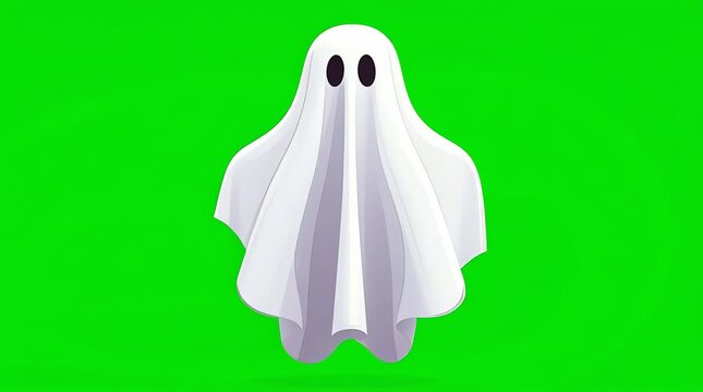 A ghost appears eerily in a spooky scene with a green screen background