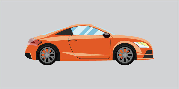 Isometric vector illustration of a modern orange sports car. Sleek luxury supercar side profile. Flat design isolated on a plain background.