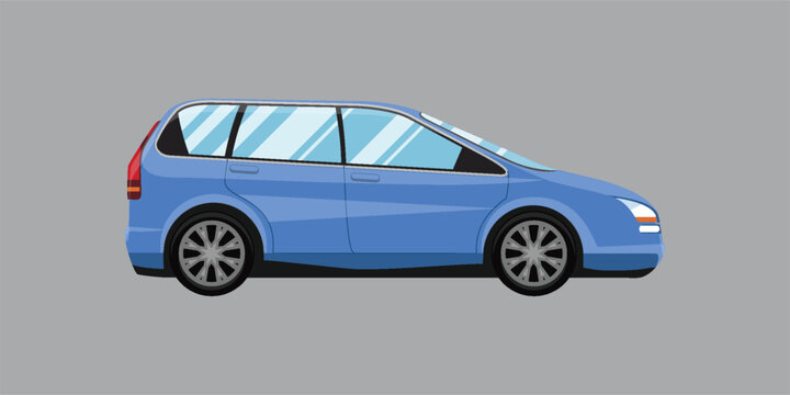 Side view vector illustration of a modern blue station wagon or MPV car. Sleek automotive flat design isolated on a light gray background.