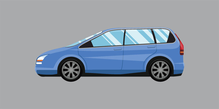 Side view vector illustration of a modern blue station wagon or MPV car. Sleek automotive flat design isolated on a light gray background.