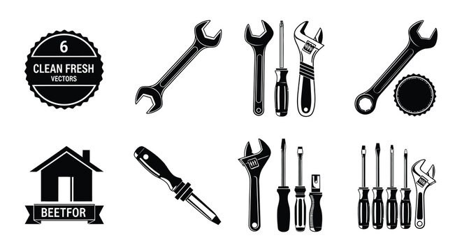 Flat vector set of wrenches screwdrivers and home repair tools