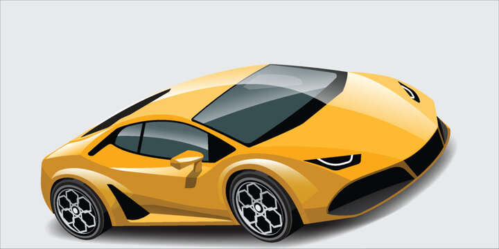 High-performance yellow sports car vector illustration. Sleek modern supercar design with aerodynamic curves isolated on a light gray background.