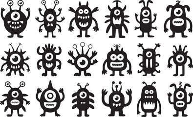 Naklejka premium Cute cartoon monsters with big eyes and antennae
