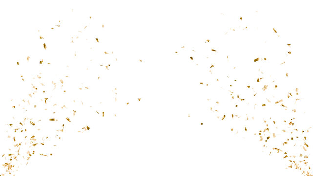 Gold confetti burst isolated on transparent background, party celebration.