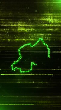 Mobile Vertical Resolution, 2160x3840 Pixels, Rwanda Country Digital Futuristic Glitch Map, Suitable for Politics, Elections, News and Sports Events