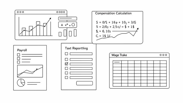 Business documents with graphs and charts.