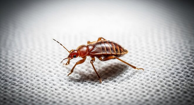 Single Bed Bug Crawling on Textured Fabric