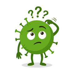 Fototapeta premium Confused Virus Character Illustration Containing puzzled germ mascot question marks and bacteria concept