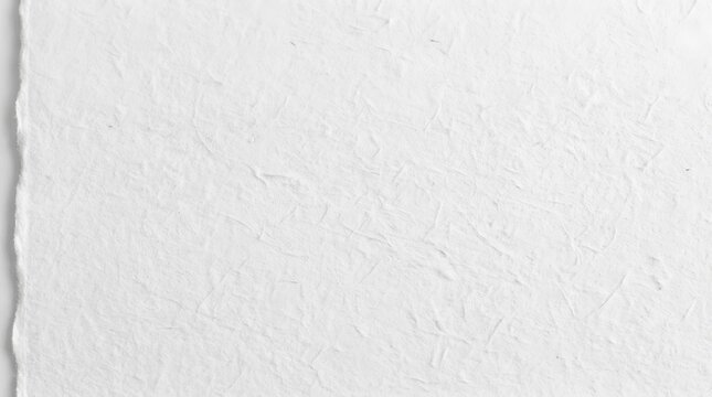 Close up of white handmade paper texture with rough torn deckle edge for artistic background