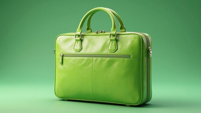 Green Leather Briefcase Isolated on Studio Background