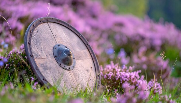 Tarnished Viking Shield Lies in a Field of Purple Heather