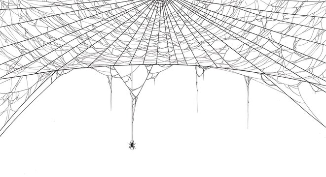 Spider and Web on White Background Keywords: spider, web, spiderweb, insect, arachnid, nature