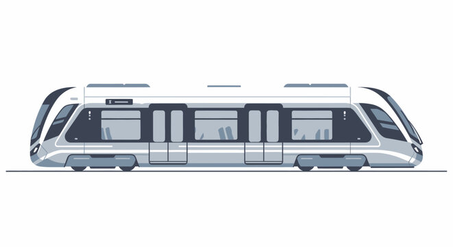 Modern commuter train on an isolated white background.