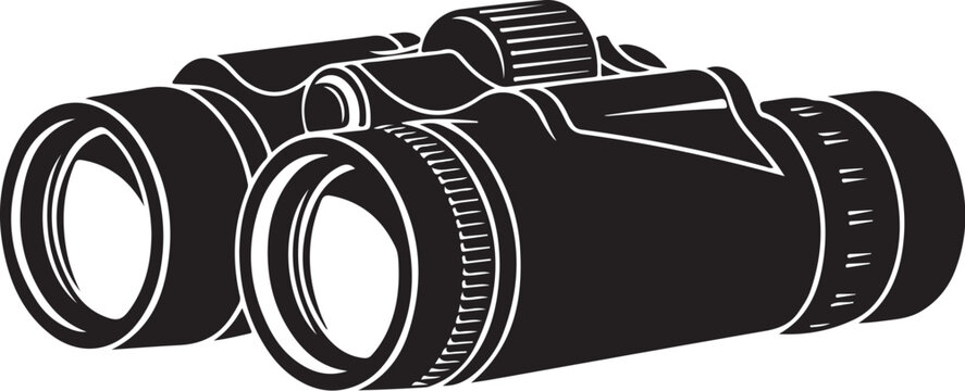 Black binoculars with white outline optics viewing