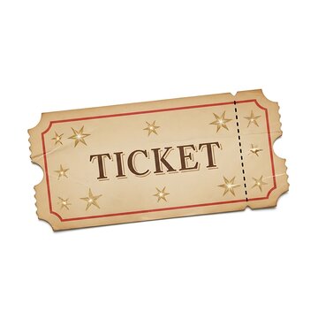 Vintage-style ticket design with the word ticket prominently displayed