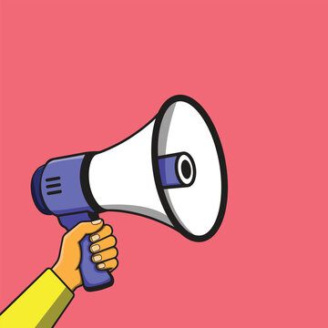Megaphone held for announcement, suitable for marketing materials, business presentations, social media posts, event promotions, and public speaking visuals.