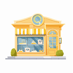 Obraz premium Charming Yellow Storefront with Display Window and Awning