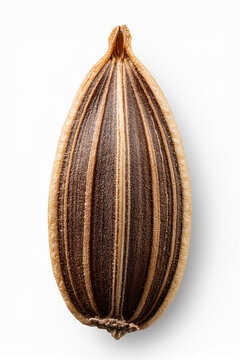 Brown cumin seed with longitudinal ridges clearly visible
