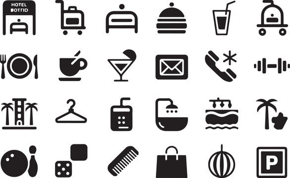 Flat icons set of travel and hotel services