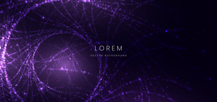Digital technology background with blue dotted lines wave lines lighting effect on dark background.