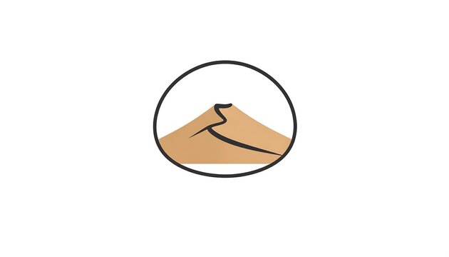 A simple, minimalist logo showing a mountain range with a winding path within a black circular outline against a white background