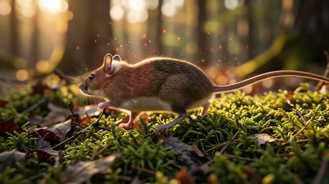 Deer mouse in a forest with hantavirus conceptual particles