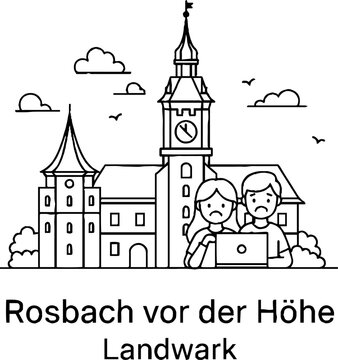 Historic Rosbach vor der Hohe Landmark with Laptop Users