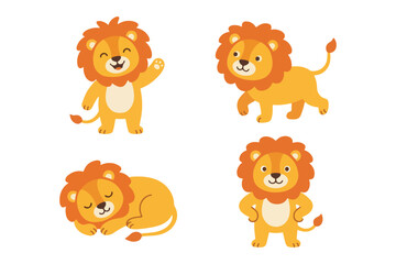 Fototapeta premium Cute Lion Character Set in Various Poses for Kids Nursery and Mascot