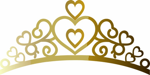 Golden tiara illustration with heart motifs on white background © Bipul