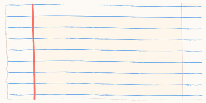 Lined notebook paper sheet with red margin isolated on white