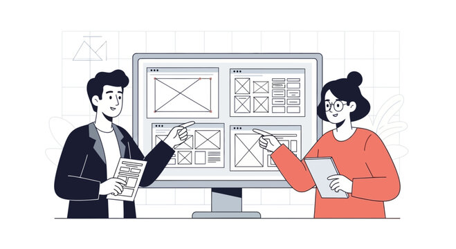 UI/UX Design Team Collaborating on Website Wireframes
