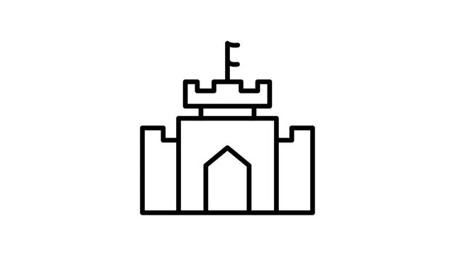 Fortress Icon, Minimalist Outline Animation, Drawing Effect, 4K Transparent Background