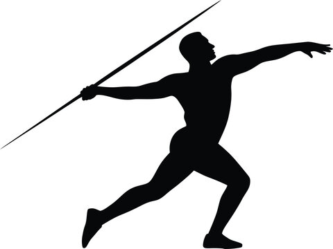 Javelin thrower silhouette in action. Athletics athlete throwing spear vector illustration isolated on white background. Olympic sports concept