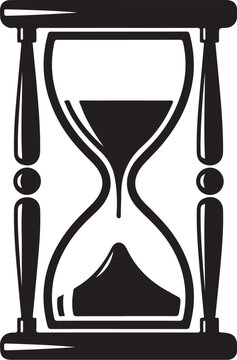 Black hourglass with sand timer white background