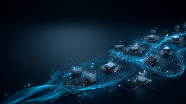 Abstract Digital Data Flow Network with Cloud Computing Infrastructure, AI Data Transmission System, Futuristic Information Technology Background and Connected Platform