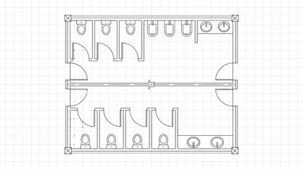 Blueprint for a modular public restroom facility, showcasing efficient and functional design for various events © Dileesha