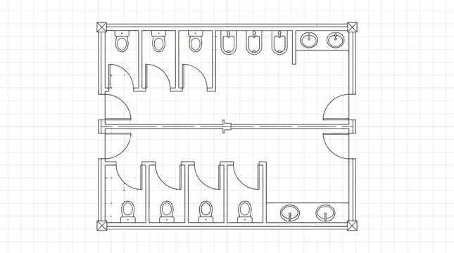 Blueprint for a modular public restroom facility, showcasing efficient and functional design for various events