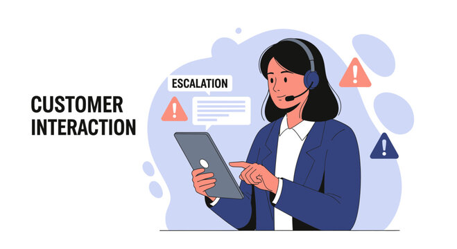 Customer Support Agent Handling Escalated Issues with Tablet and Headset
