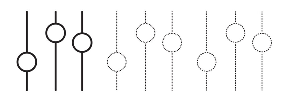 Simple icons of control sliders with circles indicating levels interface adjustment minimalist equalizer equipment measurement variable parameter