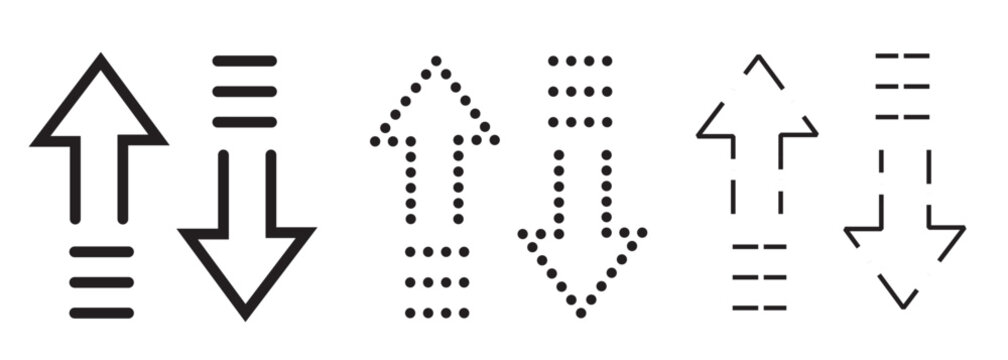 Stylized icons representing up and down arrows with direction movement navigation interface collection exchange transfer sequence vertical backward