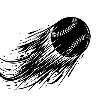 icon featuring speed lines to represent fast pitch and high velocity. Minimalist black and white vector capturing the essence of action, power, and movement in a professional sports game.
 