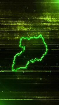 Mobile Vertical Resolution, 2160x3840 Pixels, Uganda Country Digital Futuristic Glitch Map, Suitable for Politics, Elections, News and Sports Events