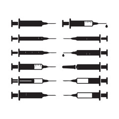Fototapeta premium Collection of various syringe icons in different states and positions