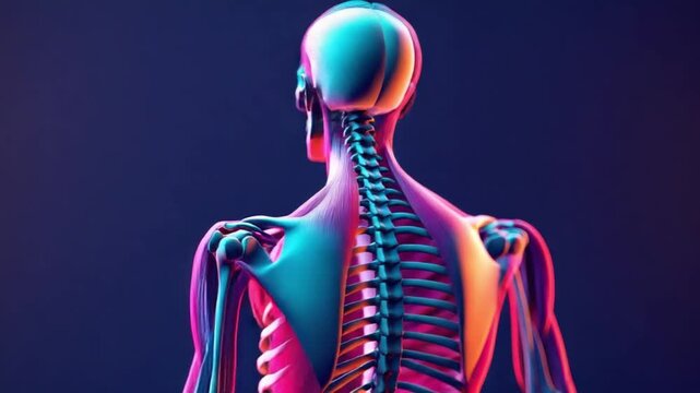 Stunning Neon Human Skeleton Model in Vibrant Colors for Educational and Artistic Applications in Science and Anatomy. Neon Skeleton Art Display. Generative AI
