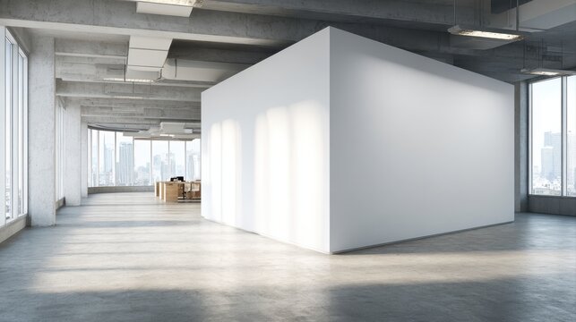 White open space office corner with mock up wall